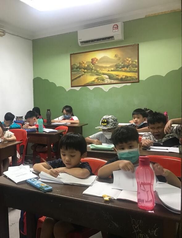 Diverse primary students learning in classroom environment